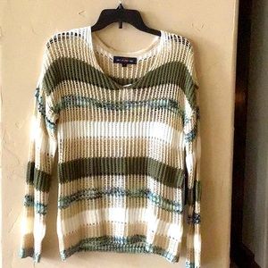 NWT Openweave Long-Sleeved Olive and Tan Sweater